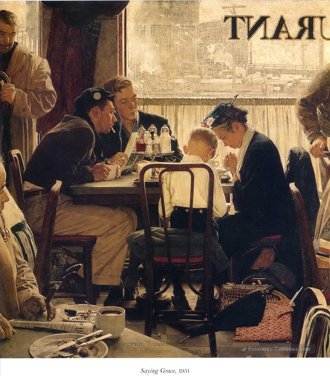 saying grace 1951 Norman Rockwell Oil Paintings
